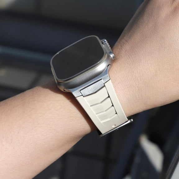 For Apple Watch Ultra / Ultra 2 49mm Stainless Steel Buckle Fluororubber Watch Band(Starlight Silver)
