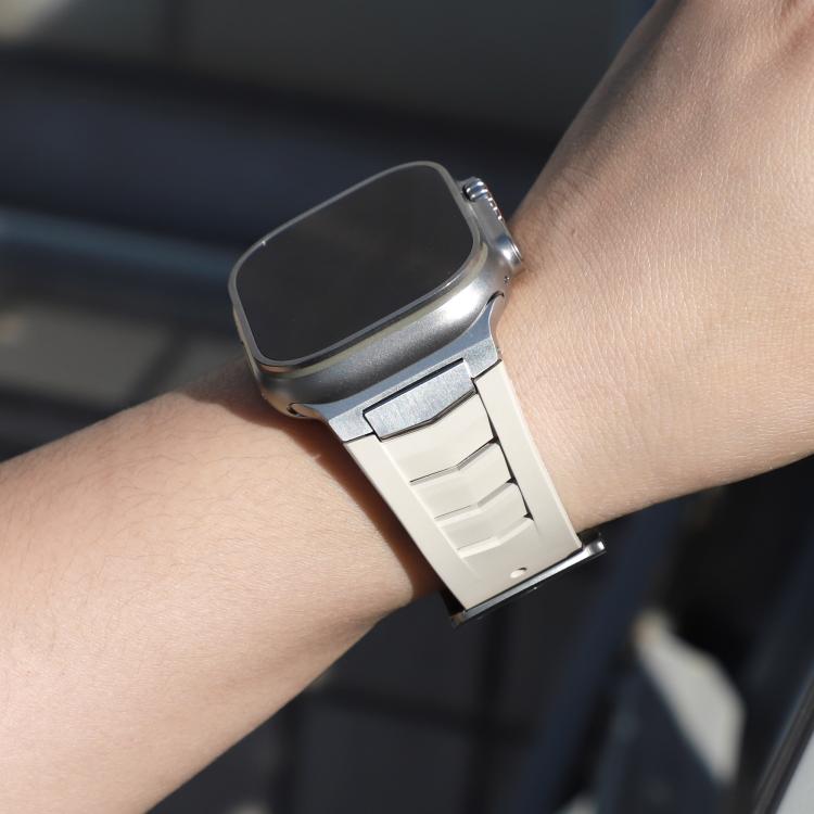 For Apple Watch Ultra / Ultra 2 49mm Stainless Steel Buckle Fluororubber Watch Band(Starlight Silver)