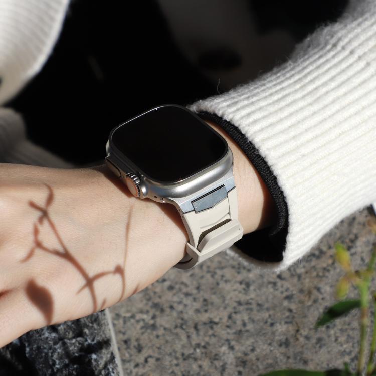 For Apple Watch Ultra / Ultra 2 49mm Stainless Steel Buckle Fluororubber Watch Band(Starlight Silver) - free shipping - PMC TechLife - Order now!