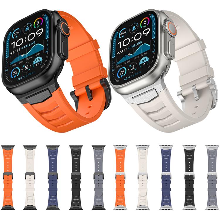 For Apple Watch Ultra / Ultra 2 49mm Stainless Steel Buckle Fluororubber Watch Band(Orange Silver) - free shipping - PMC TechLife - Order now!
