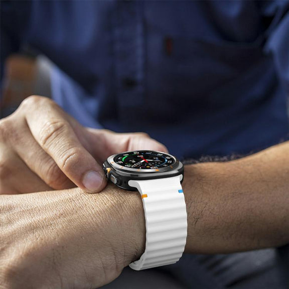 For Samsung Galaxy Watch Ultra 47mm / Ultra 2025 Kalebol Wave-stitched Silicone Strap(White)