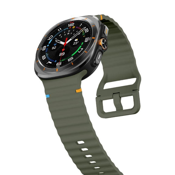 For Samsung Galaxy Watch Ultra 47mm / Ultra 2025 Kalebol Wave-stitched Silicone Strap(Army Green)