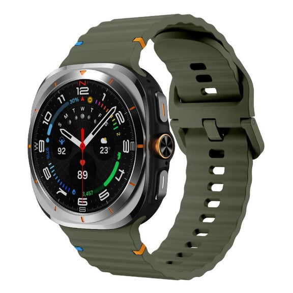For Samsung Galaxy Watch Ultra 47mm / Ultra 2025 Kalebol Wave-stitched Silicone Strap(Army Green)