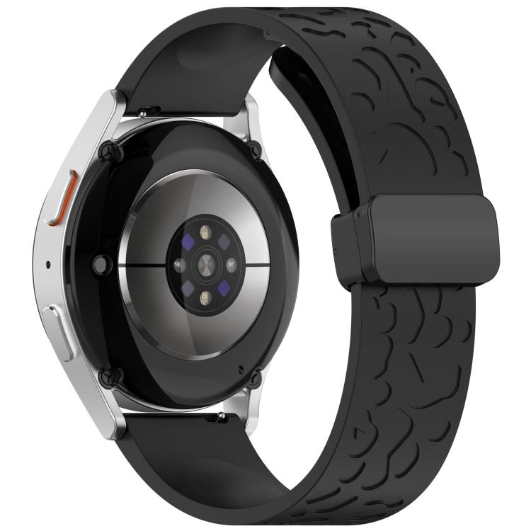 20mm Kalebol Universal Leopard Print Magnetic Folding Buckle Silicone Strap(Black)