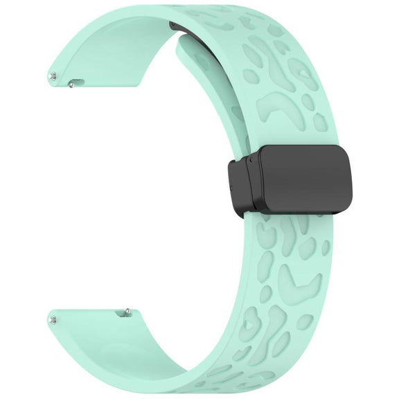 20mm Kalebol Universal Leopard Print Magnetic Folding Buckle Silicone Strap(Teal Blue)