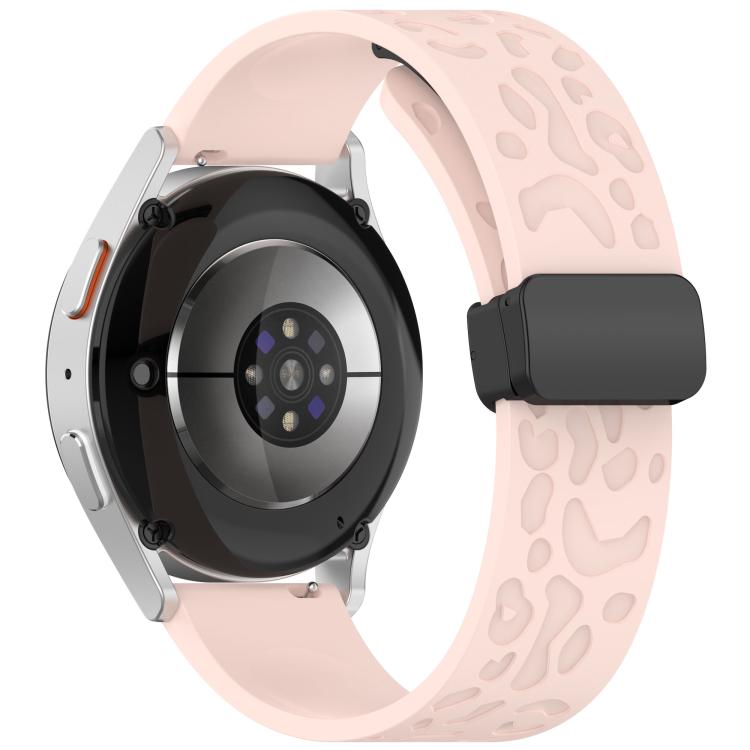 22mm Kalebol Universal Leopard Print Magnetic Folding Buckle Silicone Strap(Pink)
