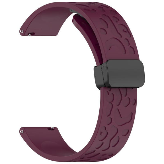 22mm Kalebol Universal Leopard Print Magnetic Folding Buckle Silicone Strap(Wine Red)