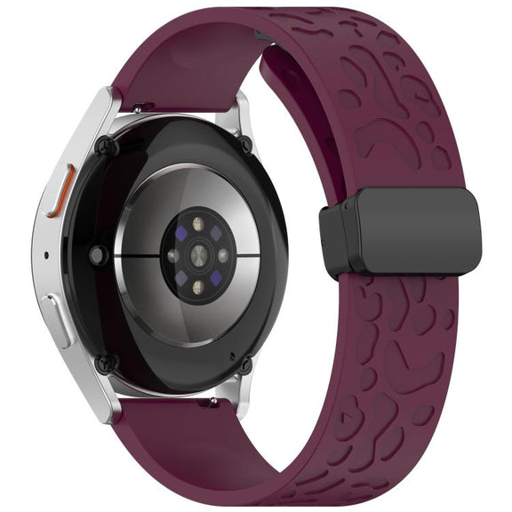 22mm Kalebol Universal Leopard Print Magnetic Folding Buckle Silicone Strap(Wine Red)