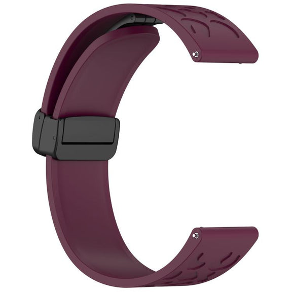 22mm Kalebol Universal Leopard Print Magnetic Folding Buckle Silicone Strap(Wine Red)