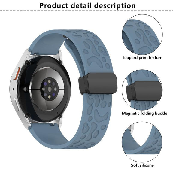 22mm Kalebol Universal Leopard Print Magnetic Folding Buckle Silicone Strap(Dark Blue)