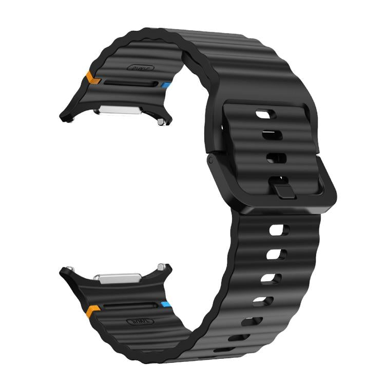 For Samsung Galaxy Watch Ultra 47mm / Ultra 2025 Kalebol Wave Stitching Silicone Strap(Black)