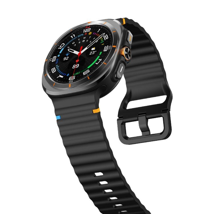 For Samsung Galaxy Watch Ultra 47mm / Ultra 2025 Kalebol Wave Stitching Silicone Strap(Black)