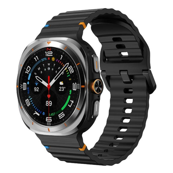 For Samsung Galaxy Watch Ultra 47mm / Ultra 2025 Kalebol Wave Stitching Silicone Strap(Black)