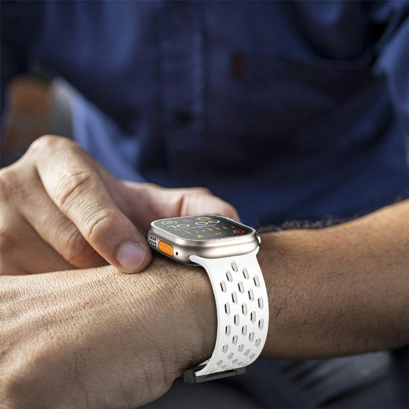 For Apple Watch 46mm / 49mm / 45mm / 44mm Kalebol Mesh Umbrella Buckle Silicone Watch Strap(White)