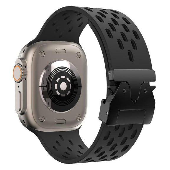 For Apple Watch 46mm / 49mm / 45mm / 44mm Kalebol Mesh Umbrella Buckle Silicone Watch Strap(Black)
