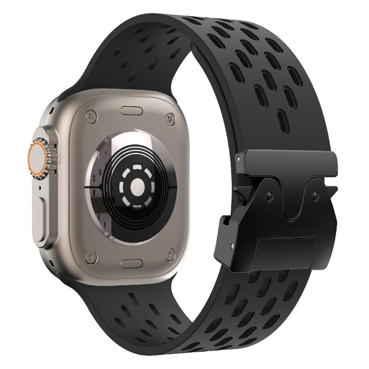 For Apple Watch 46mm / 49mm / 45mm / 44mm Kalebol Mesh Umbrella Buckle Silicone Watch Strap(Black)