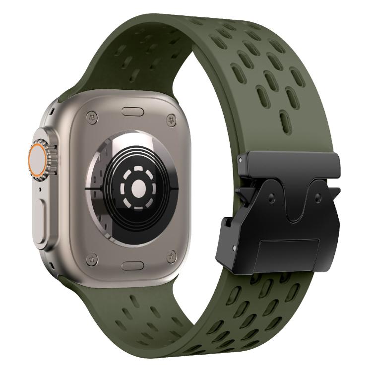 For Apple Watch 46mm / 49mm / 45mm / 44mm Kalebol Mesh Umbrella Buckle Silicone Watch Strap(Army Green)