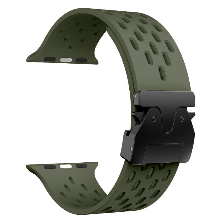 For Apple Watch 46mm / 49mm / 45mm / 44mm Kalebol Mesh Umbrella Buckle Silicone Watch Strap(Army Green)