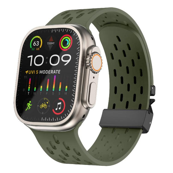 For Apple Watch 46mm / 49mm / 45mm / 44mm Kalebol Mesh Umbrella Buckle Silicone Watch Strap(Army Green)