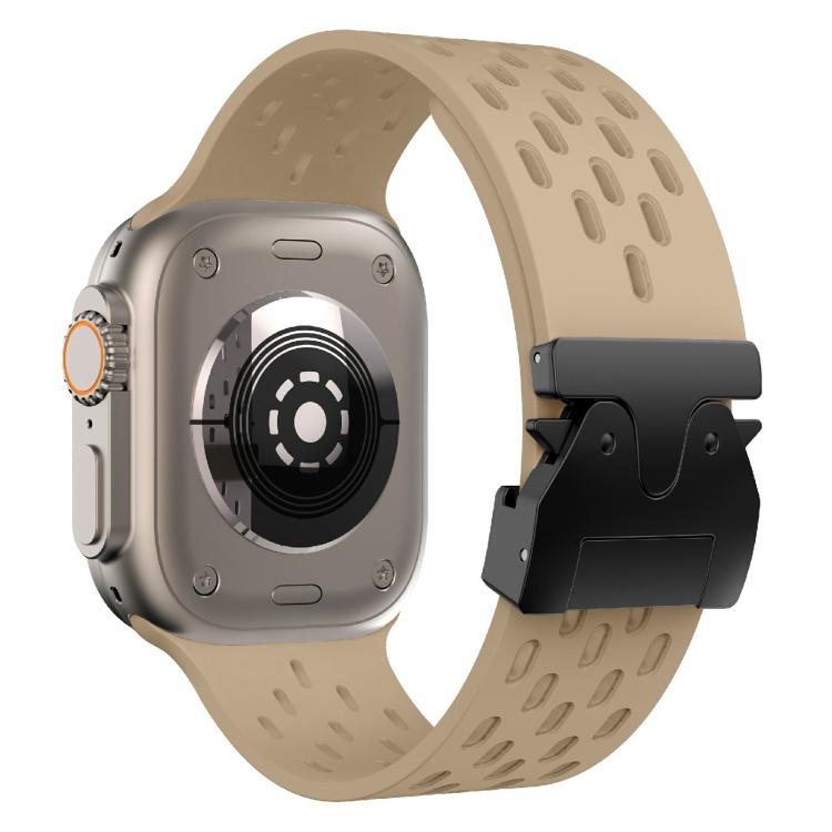 For Apple Watch 46mm / 49mm / 45mm / 44mm Kalebol Mesh Umbrella Buckle Silicone Watch Strap(Milk Tea) - Watch Bands by Kalebol | Online Shopping South Africa | PMC TechLife | Buy Now Pay Later Mobicred