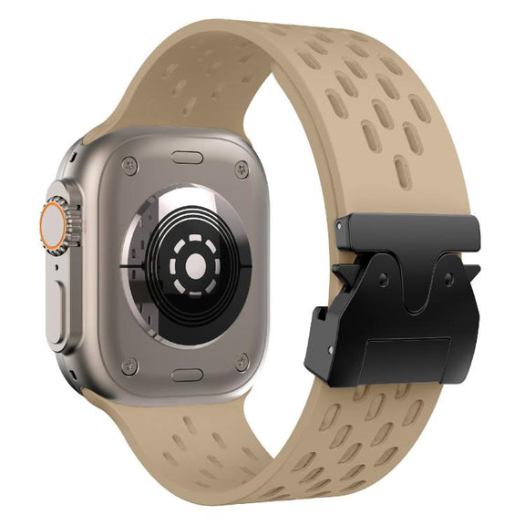For Apple Watch 46mm / 49mm / 45mm / 44mm Kalebol Mesh Umbrella Buckle Silicone Watch Strap(Milk Tea)