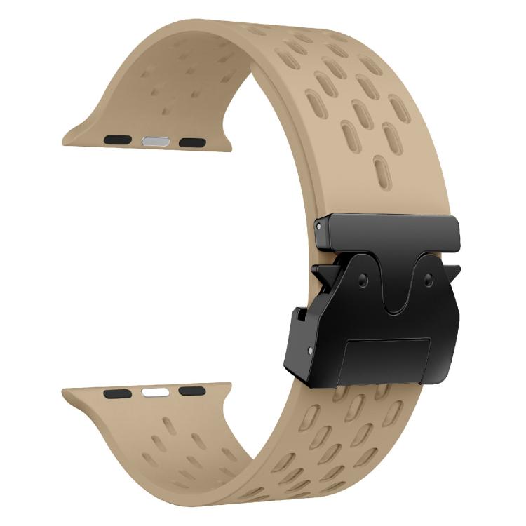 For Apple Watch 46mm / 49mm / 45mm / 44mm Kalebol Mesh Umbrella Buckle Silicone Watch Strap(Milk Tea)