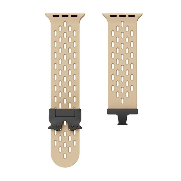For Apple Watch 46mm / 49mm / 45mm / 44mm Kalebol Mesh Umbrella Buckle Silicone Watch Strap(Milk Tea)