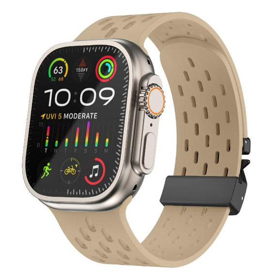 For Apple Watch 46mm / 49mm / 45mm / 44mm Kalebol Mesh Umbrella Buckle Silicone Watch Strap(Milk Tea)