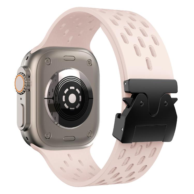 For Apple Watch 46mm / 49mm / 45mm / 44mm Kalebol Mesh Umbrella Buckle Silicone Watch Strap(Sand Pink)