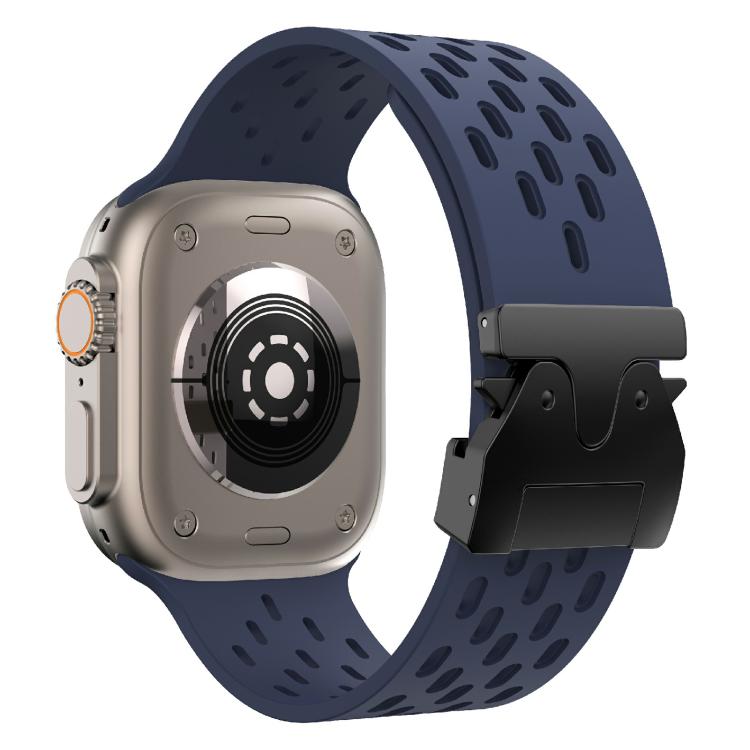 For Apple Watch 46mm / 49mm / 45mm / 44mm Kalebol Mesh Umbrella Buckle Silicone Watch Strap(Midnight Blue)