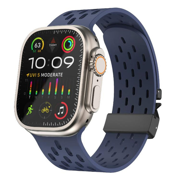 For Apple Watch 46mm / 49mm / 45mm / 44mm Kalebol Mesh Umbrella Buckle Silicone Watch Strap(Midnight Blue)