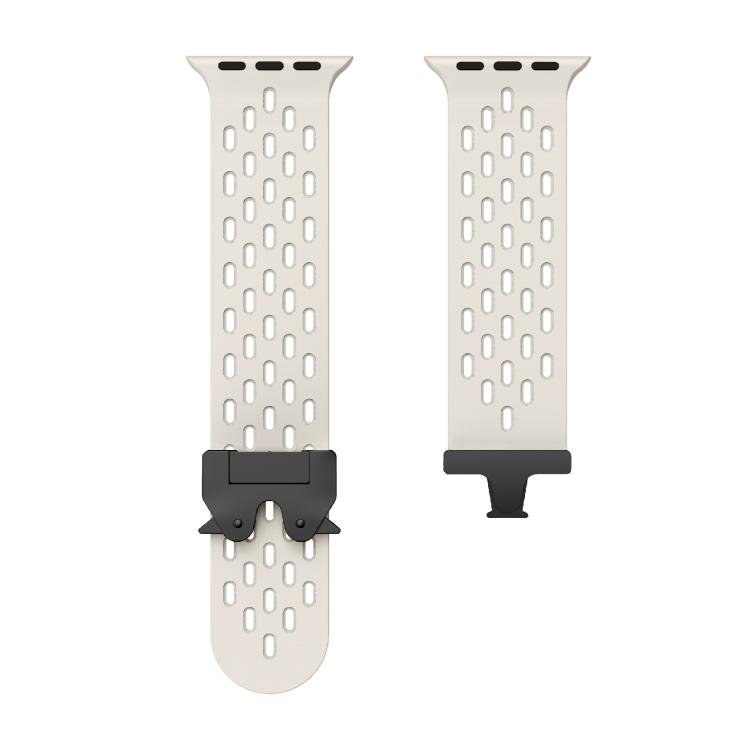 For Apple Watch 46mm / 49mm / 45mm / 44mm Kalebol Mesh Umbrella Buckle Silicone Watch Strap(Starlight)