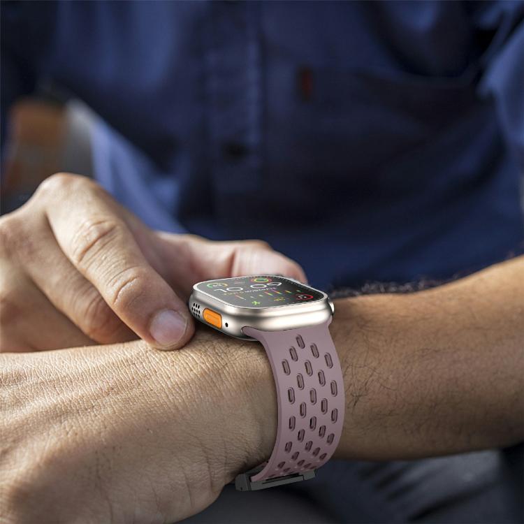 For Apple Watch 46mm / 49mm / 45mm / 44mm Kalebol Mesh Umbrella Buckle Silicone Watch Strap(Smoky Purple)