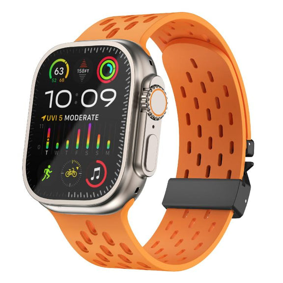 For Apple Watch 42mm / 41mm / 40mm / 38mm Kalebol Mesh Umbrella Buckle Silicone Watch Strap(Orange)