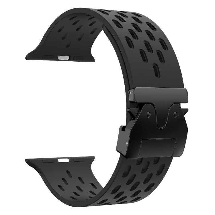 For Apple Watch 42mm / 41mm / 40mm / 38mm Kalebol Mesh Umbrella Buckle Silicone Watch Strap(Black) - free shipping - PMC TechLife - Order now!