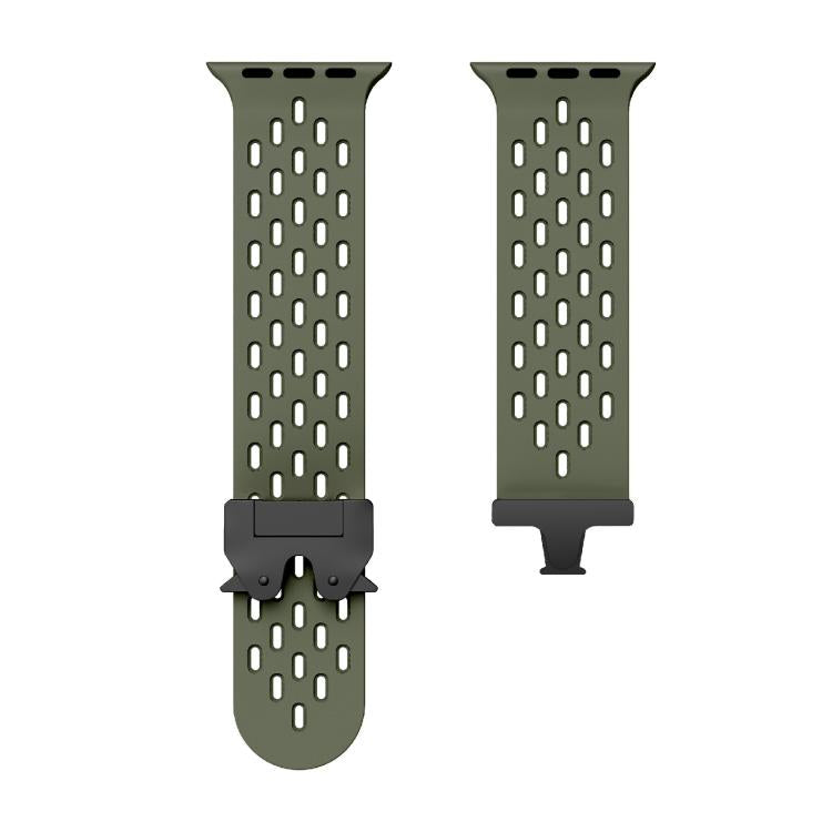 For Apple Watch 42mm / 41mm / 40mm / 38mm Kalebol Mesh Umbrella Buckle Silicone Watch Strap(Army Green) - Watch Bands by Kalebol | Online Shopping South Africa | PMC TechLife | Buy Now Pay Later Mobicred
