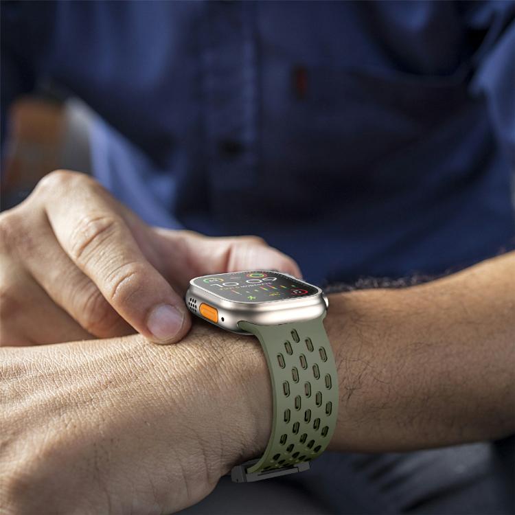 For Apple Watch 42mm / 41mm / 40mm / 38mm Kalebol Mesh Umbrella Buckle Silicone Watch Strap(Army Green) - Watch Bands by Kalebol | Online Shopping South Africa | PMC TechLife | Buy Now Pay Later Mobicred