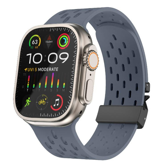 For Apple Watch 42mm / 41mm / 40mm / 38mm Kalebol Mesh Umbrella Buckle Silicone Watch Strap(Blue Grey)