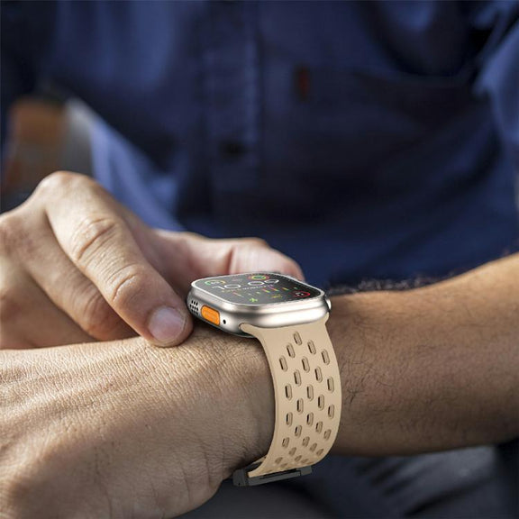 For Apple Watch 42mm / 41mm / 40mm / 38mm Kalebol Mesh Umbrella Buckle Silicone Watch Strap(Milk Tea)