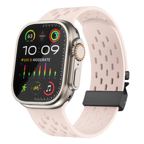 For Apple Watch 42mm / 41mm / 40mm / 38mm Kalebol Mesh Umbrella Buckle Silicone Watch Strap(Sand Pink)