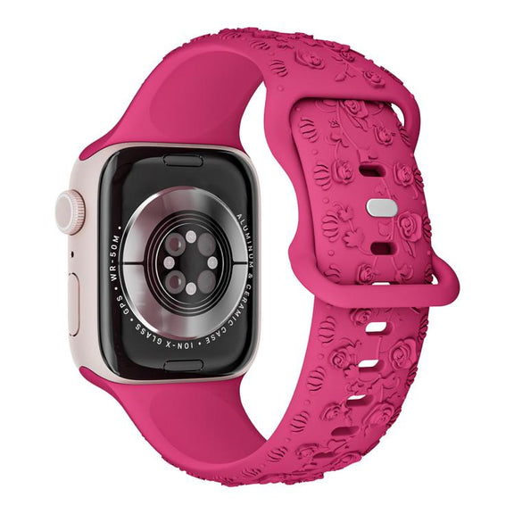 For Apple Watch 46mm / 49mm / 45mm / 44mm Embossed 3D Rose Flower Silicone Watch Band(Pink)