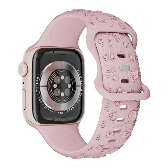 For Apple Watch 46mm / 49mm / 45mm / 44mm Embossed 3D Rose Flower Silicone Watch Band(Sand Pink)