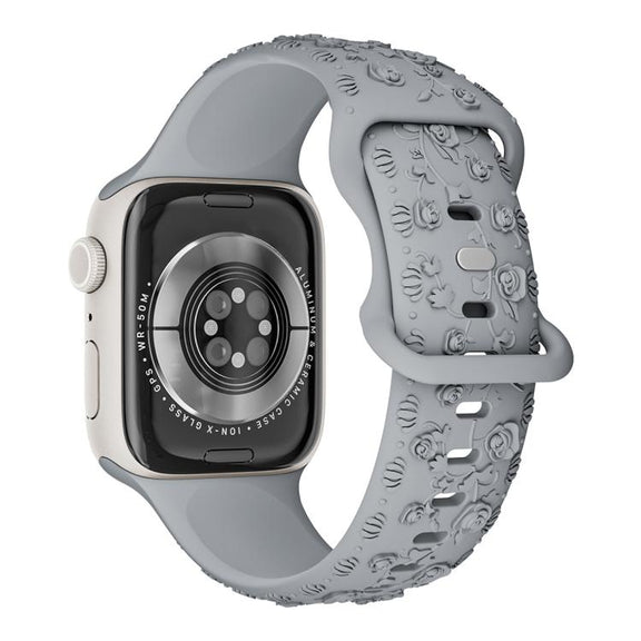 For Apple Watch 46mm / 49mm / 45mm / 44mm Embossed 3D Rose Flower Silicone Watch Band(Grey)