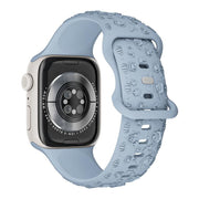 For Apple Watch 46mm / 49mm / 45mm / 44mm Embossed 3D Rose Flower Silicone Watch Band(Light Blue)