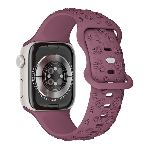 For Apple Watch 46mm / 49mm / 45mm / 44mm Embossed 3D Rose Flower Silicone Watch Band(Smoke Purple)