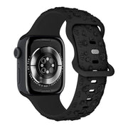 For Apple Watch 42mm / 41mm / 40mm / 38mm Embossed 3D Rose Flower Silicone Watch Band(Black)