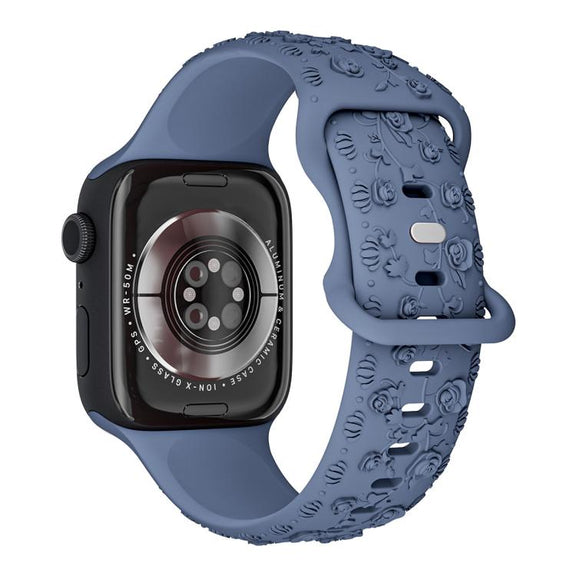 For Apple Watch 42mm / 41mm / 40mm / 38mm Embossed 3D Rose Flower Silicone Watch Band(Blue)
