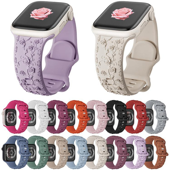 For Apple Watch 46mm / 49mm / 45mm / 44mm Embossed 3D Rose Flower Silicone Watch Band(Red)