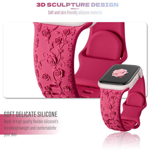 For Apple Watch 42mm / 41mm / 40mm / 38mm Embossed 3D Rose Flower Silicone Watch Band(Sand Pink)