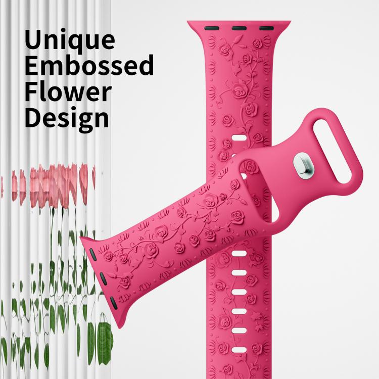 For Apple Watch 42mm / 41mm / 40mm / 38mm Embossed 3D Rose Flower Silicone Watch Band(Lilac)